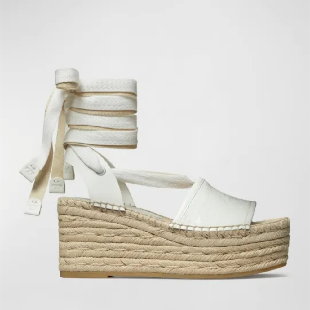 Tory Burch Cream Ankle-Wrap Espadrille Wedges